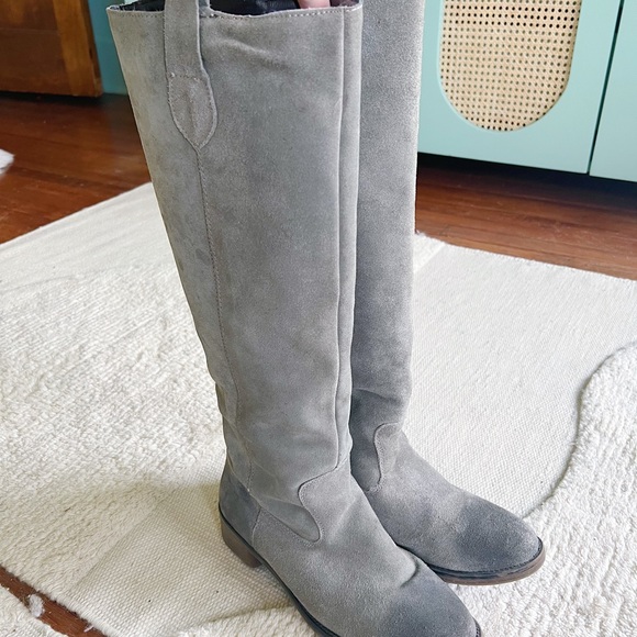 Urban Outfitters Grey Suede Leather Knee High Boots Western Equestrian Pull on 9 - Picture 6 of 7